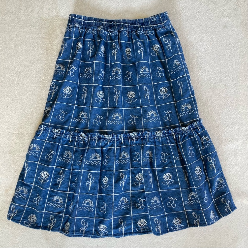 Zara Blue Tiered Floral  Cotton Skirt